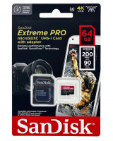 micro SDXC карта памяти SanDisk 64GB Class10 Extreme Pro A2 V30 UHS-I U3 (200 Mb/s) + SD адаптер