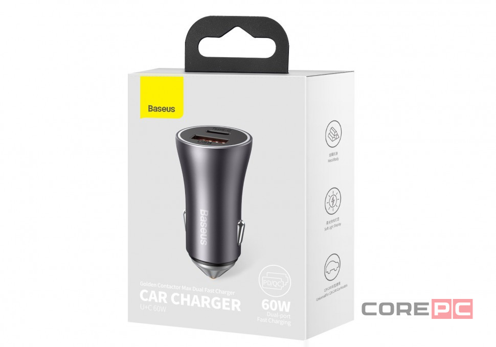 Автомобильное заряд. устр. Baseus Golden Contactor Pro Triple Charger 1USB/2C 65W CGJP010013 серое