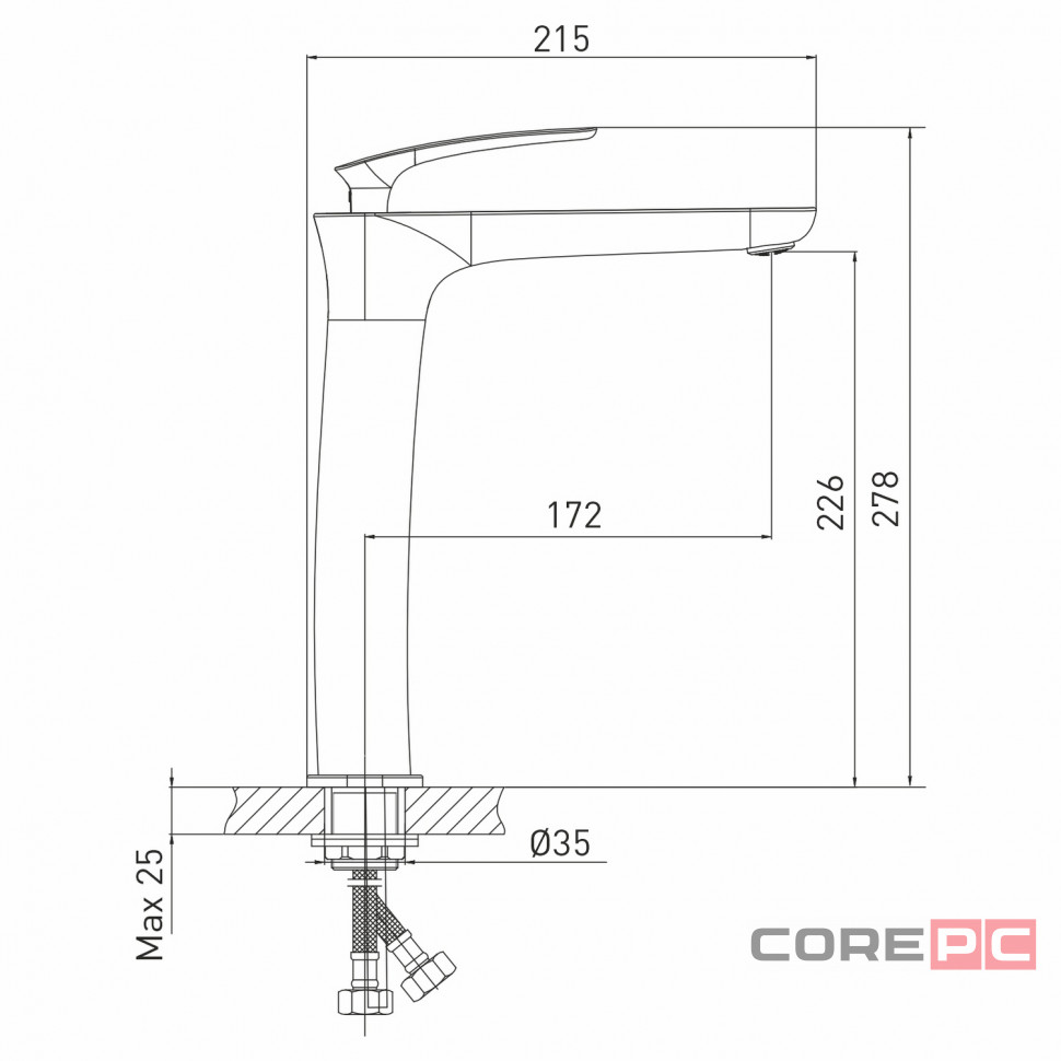 Смеситель для раковины MIXLINE МЛ21-042/ML21-042, рычажное управление, цвет хром