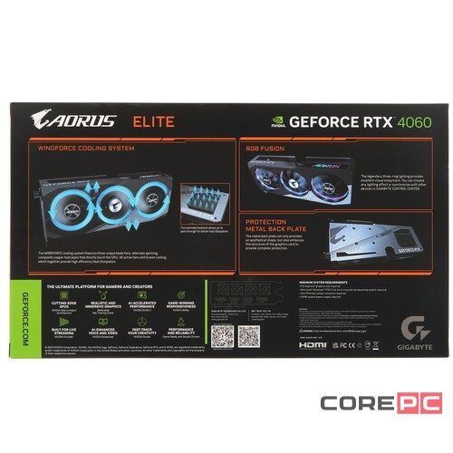 Видеокарта Gigabyte (GV-N4060AORUS E-8GD) GeForce RTX 4060 8GB AORUS ELITE