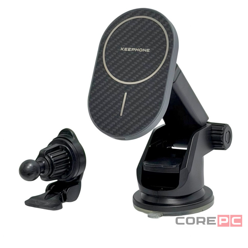 Держатель c беспроводной зарядкой на торпеду/воздуховод Keephone Seanova carbon