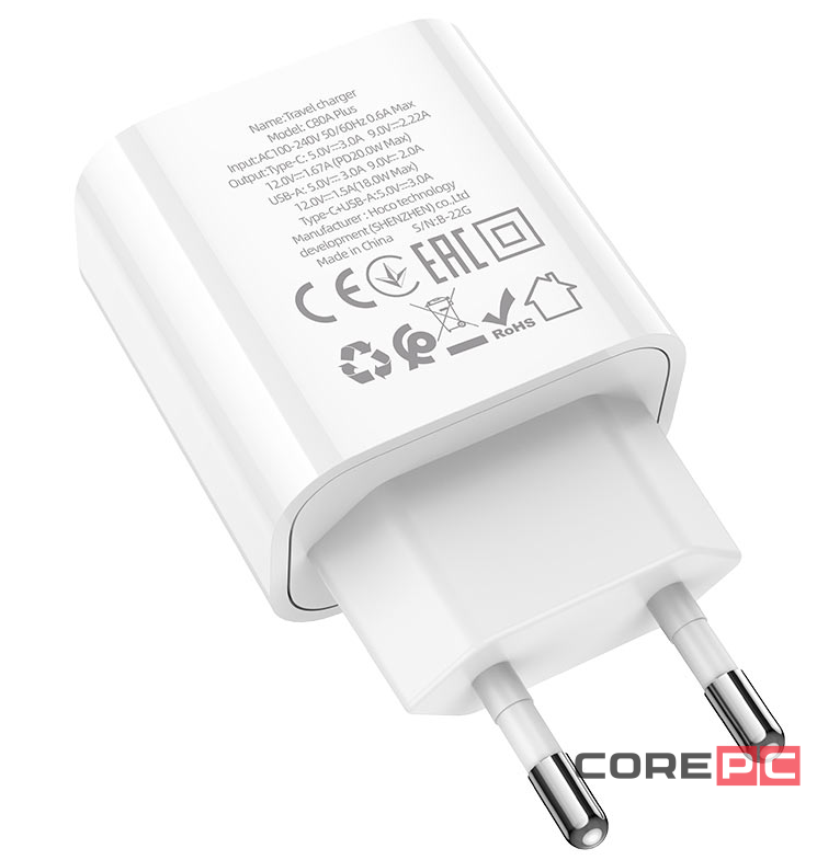 Сетевое зар. устр. Hoco C80A Plus 1USB/1С PD/QC3.0 3A 20W белое