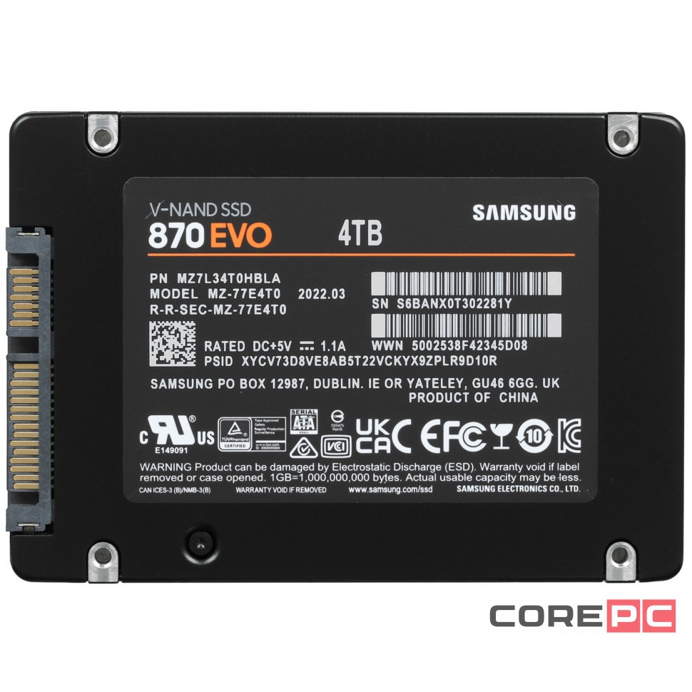 Твердотельный накопитель Samsung 4000 Gb 870 EVO MZ-77E4T0BW