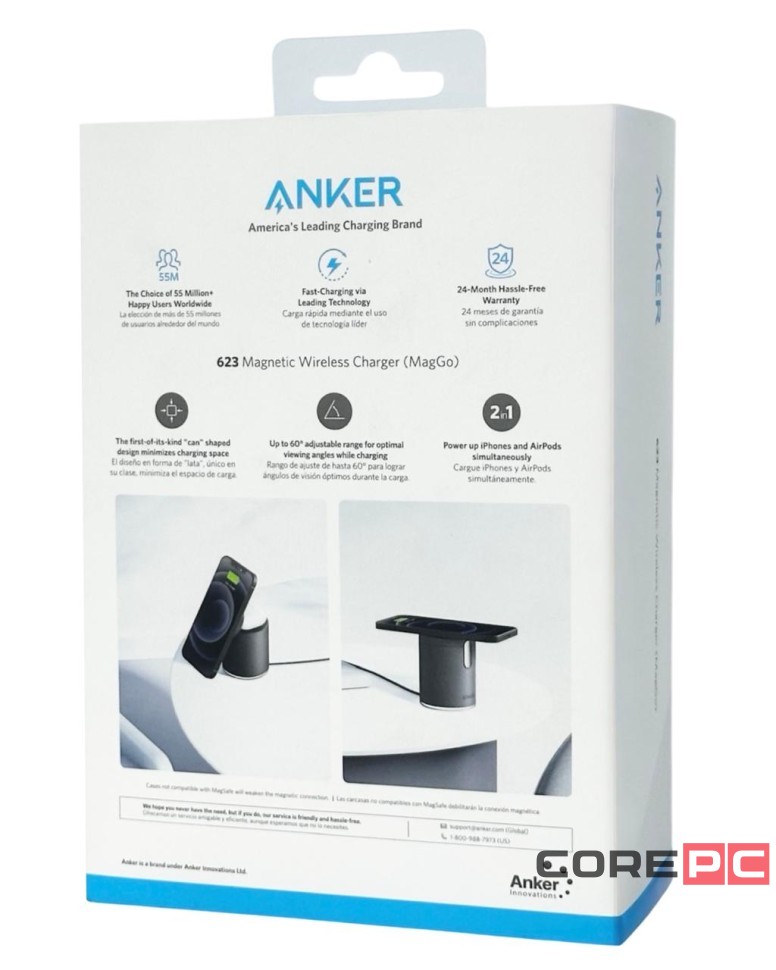 Беспроводное зарядное устройство Anker 623 Magnetic Wireless Charger 15W черное