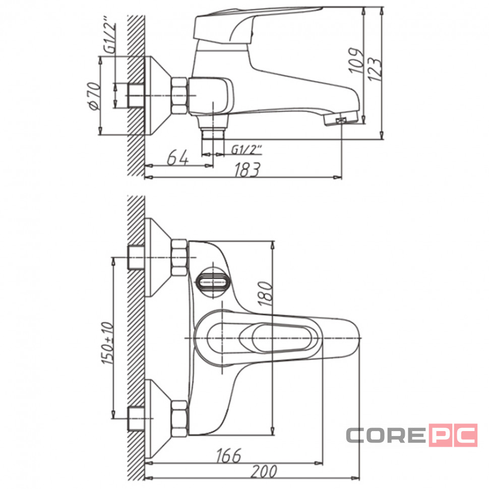 Смеситель для ванны Haiba HB3204, рычажное управление, цвет хром
