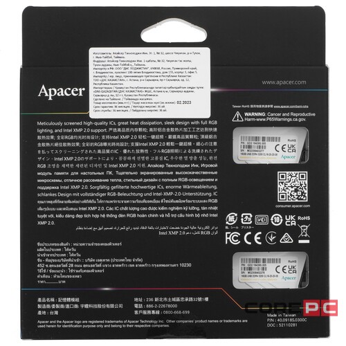 Оперативная память 32 Gb 3200 MHz Apacer NOX RGB White (AH4U32G32C28YNWAA-2)