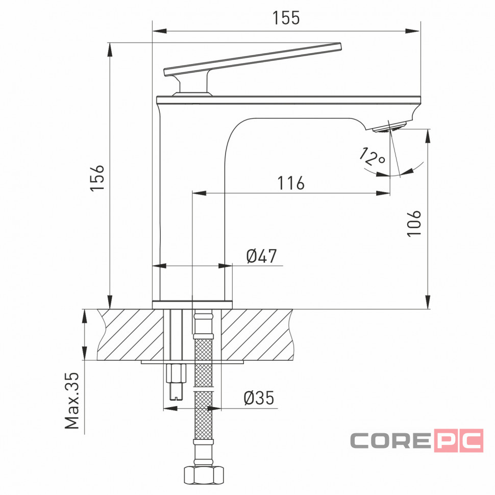 Смеситель для раковины MIXLINE МЛ28-04/ML28-04, рычажное управление, цвет хром
