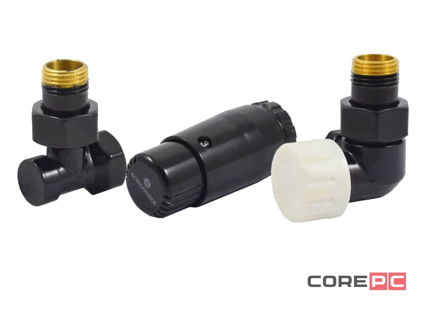 Комплект трехосевой SCHLOSSER STANDARD MINI 1/2quot; правый, Ral 9005, с термоголовкой MINI M30x1,5