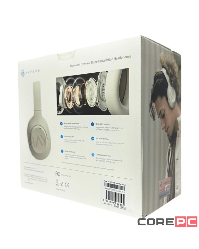 Стереонаушники Bluetooth полноразмерные Haylou S30 ANC белые