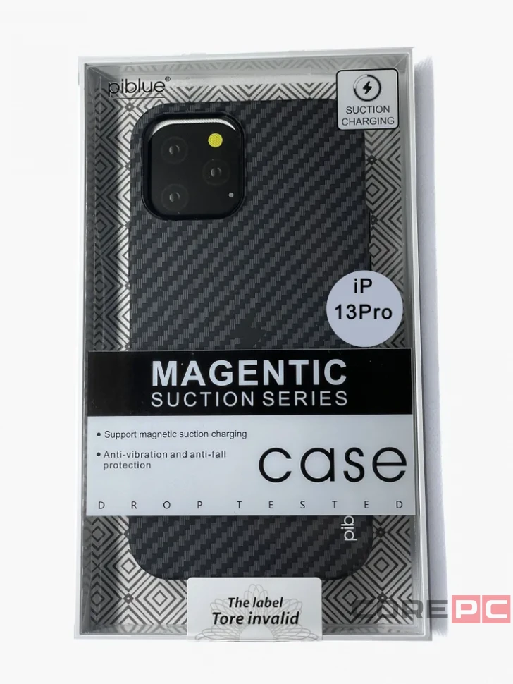 Чехол-накладка PiBlue Magentic Series Magsafe для Apple iPhone 14 Pro (карбоновый в полоску черно-серый)