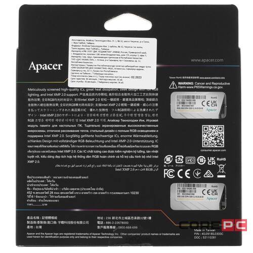 Оперативная память 16 Gb 3200 MHz Apacer NOX RGB OC White (AH4U16G32C28YNWAA-2)