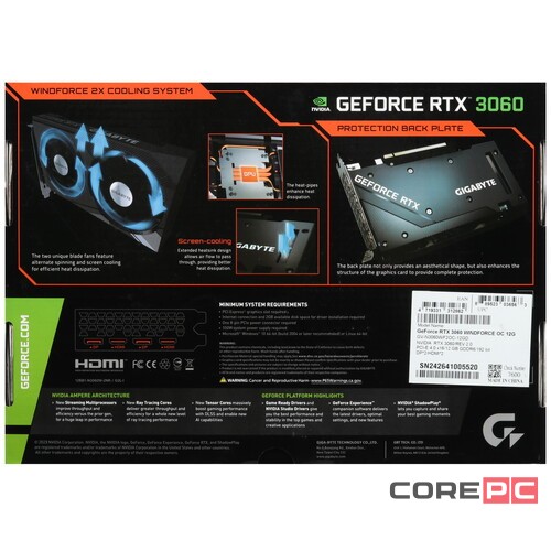 Видеокарта Gigabyte (GV-N3060WF2OC-12GD 2.0) GeForce RTX 3060 12GB WINDFORCE OC 2.0