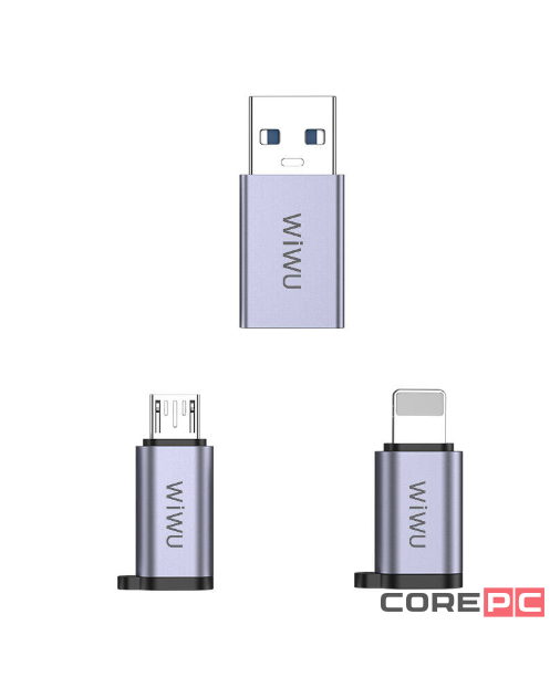 Адаптер WIWU Concise 3 в 1 Type-C на USB /Micro SD/Lightning (Wi-C031) (Grey)