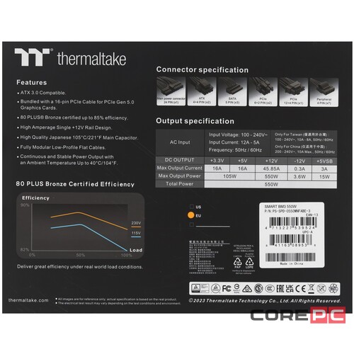 Блок питания Thermaltake 550W Smart BM3 0550 (PS-SPD-0550MNFABE-3) 16 Pin (PCIe 5.0 Connector Cable Details)