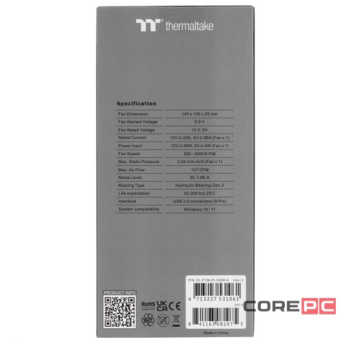 Комплект вентиляторов для корпуса Thermaltake TOUGHFAN 14 RGB CL-F136-PL14SW-A PWM
