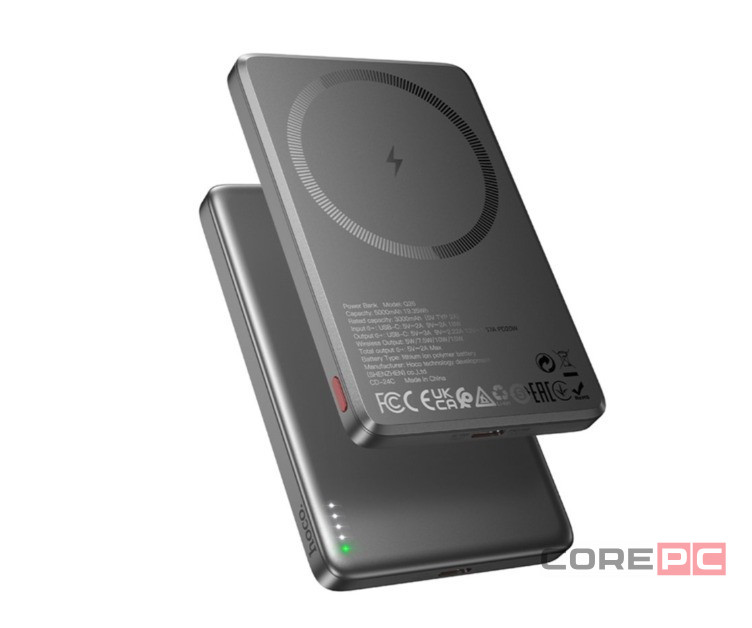 Powerbank с беспроводной зарядкой MagSafe Hoco Q26 5000mAh 1USB-C 20W серый