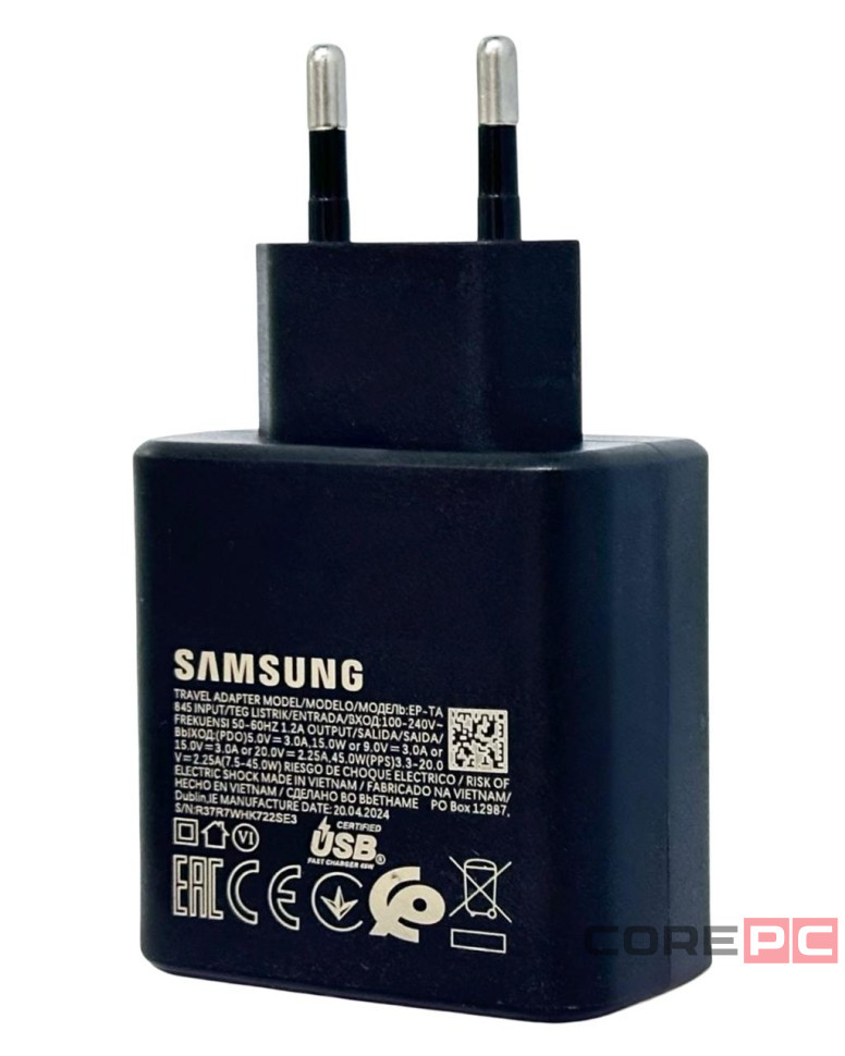 Сетевое зар. устр. для Samsung 45W TYPE-C в упаковке черное (High copy)