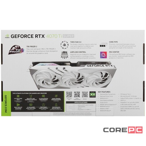 Видеокарта MSI (RTX 4070 Ti SUPER 16G GAMING X SLIM WHITE) GeForce RTX 4070 TI SUPER 16GB GAMING X SLIM White