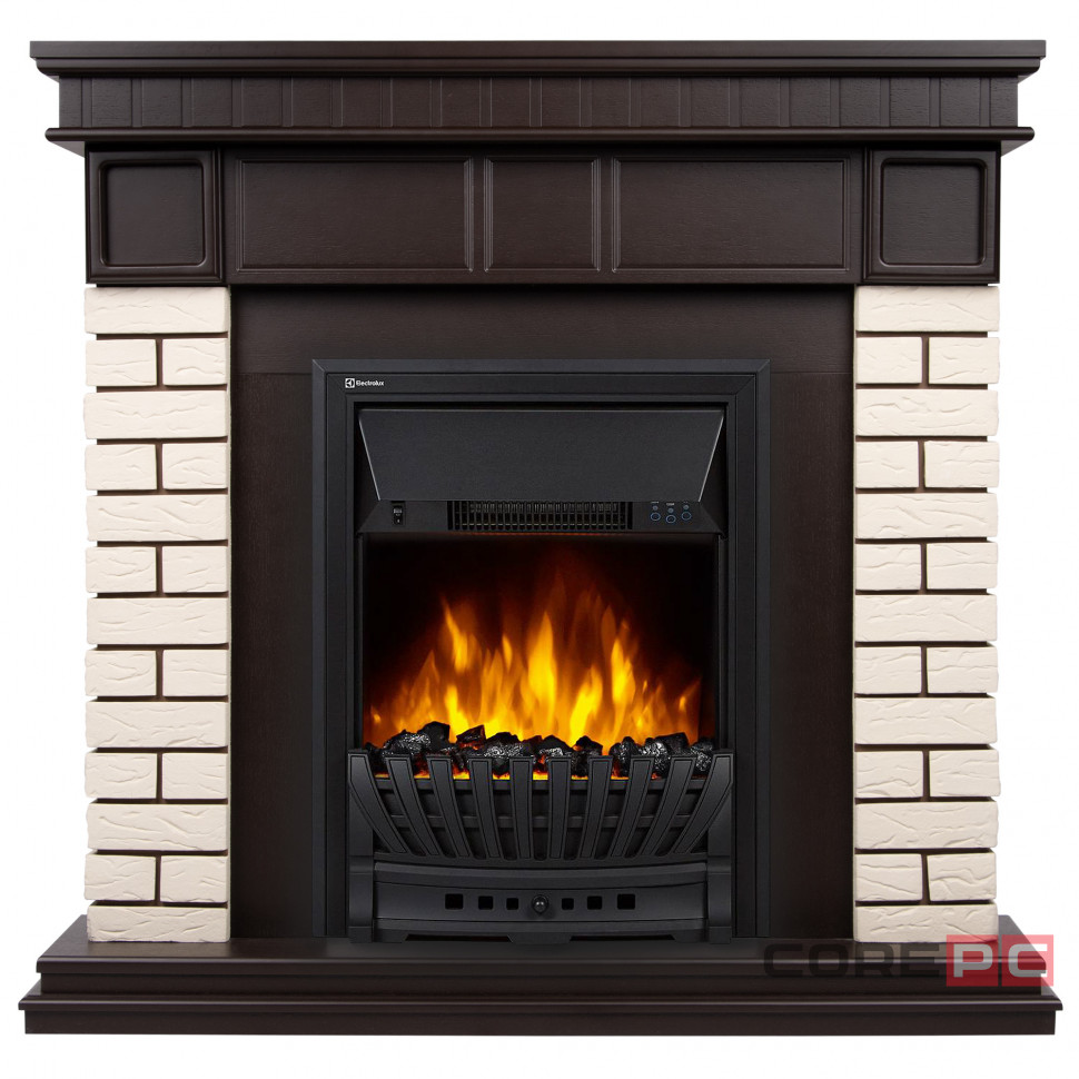 Портал Firelight Bricks Classic камень бежевый, шпон темный дуб