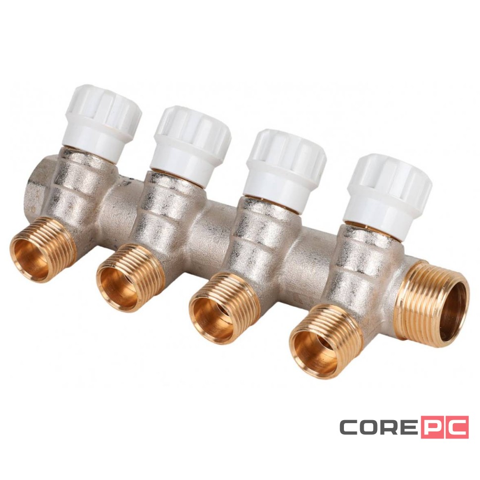 Коллектор латунный с регулирующими вентилями 3/4quot;x1/2quot; 4 вых