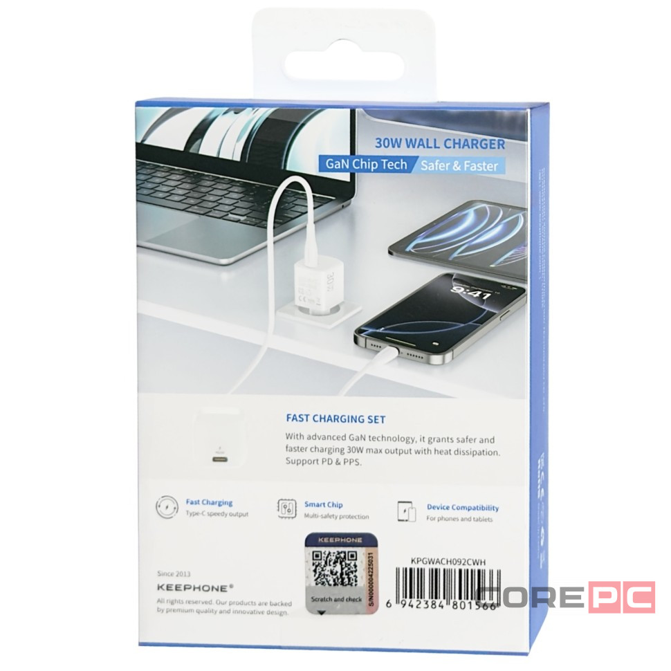Сетевое зар. устр. Keephone CH-23092 1C 30W белое