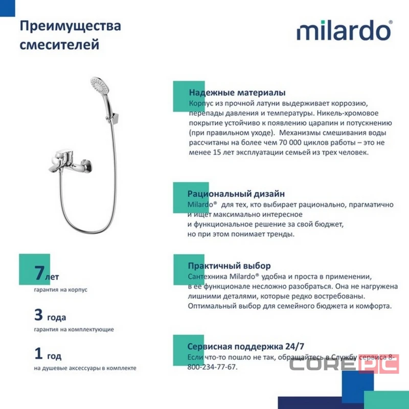 Смеситель для ванны Milardo RORSB00M02, рычажное управление, цвет хром