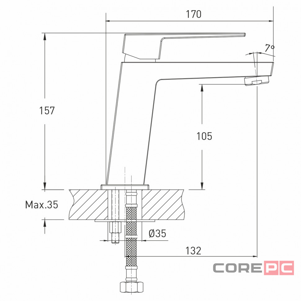 Смеситель для раковины MIXLINE МЛ20-04/ML20-04, рычажное управление, цвет хром