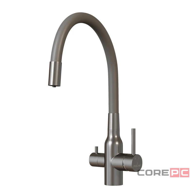 Смеситель для кухни MIXLINE МЛНС-0403/MLSS-0403 серый, рычажное управление, цвет сатин/серый