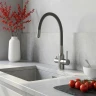 Смеситель для кухни MIXLINE МЛНС-0403/MLSS-0403 серый, рычажное управление, цвет сатин/серый