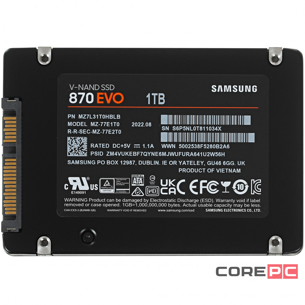 Твердотельный накопитель Samsung 1000 Gb 870 EVO MZ-77E1T0BW