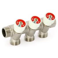 Коллектор Uni-Fitt НВ 3/4quot;х3 вых 1/2quot; 40 мм с вентилями, никелированный