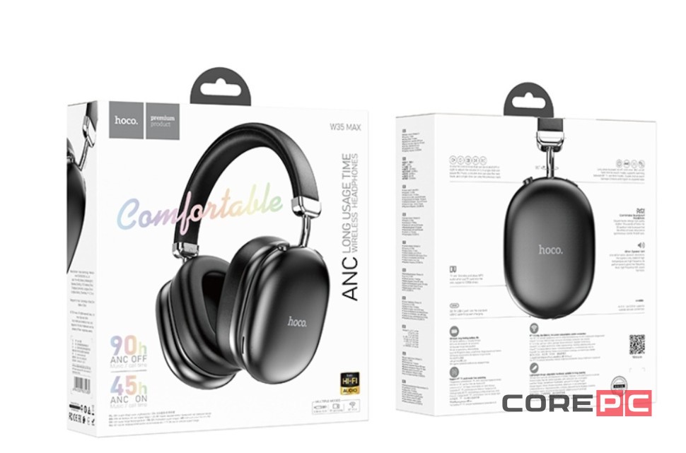 Стереонаушники Bluetooth полноразмерные Hoco W35 Max V5.3/45ч черные