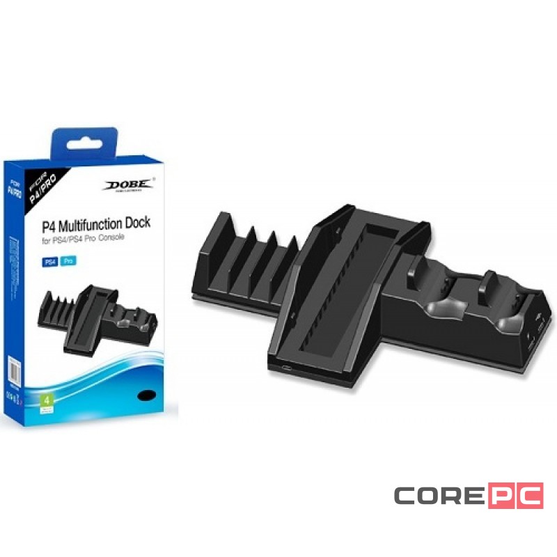 Док-станция для 2 Bluetooth-контроллеров PS4 + подставка для дисков Dobe (TP4-837) черная