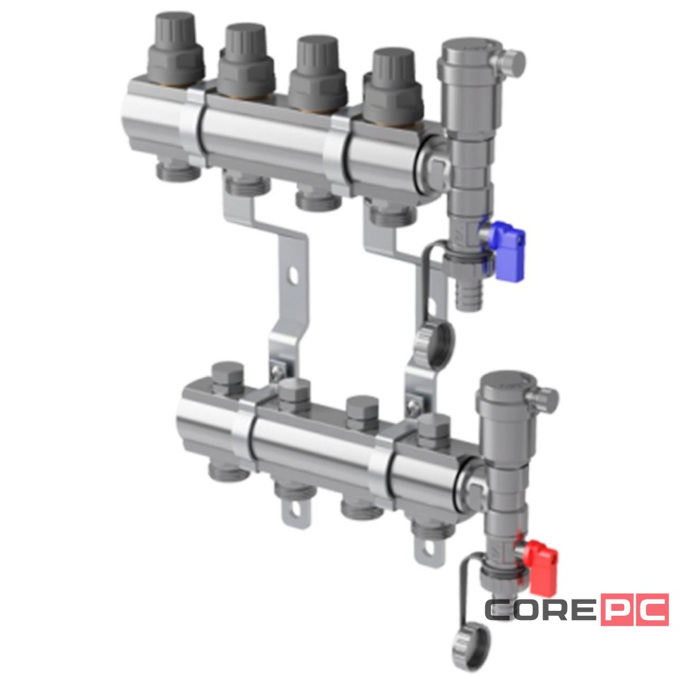 Коллектор в сборе Royal Thermo с расходомерами 1quot; ВР-3/4quot; НР, 9 выходов