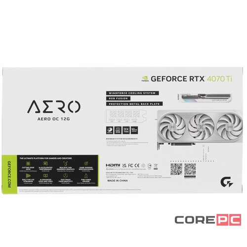 Видеокарта Gigabyte (GV-N407TAERO OCV2-12GD) GeForce RTX 4070 Ti 12GB AERO OC V2