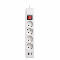 Сетевой фильтр c USB+Type C, 16А, 4 гнезда, c з/ш, с з/к, ПВС, 1.8 м, белый (SBSP-18C-W)