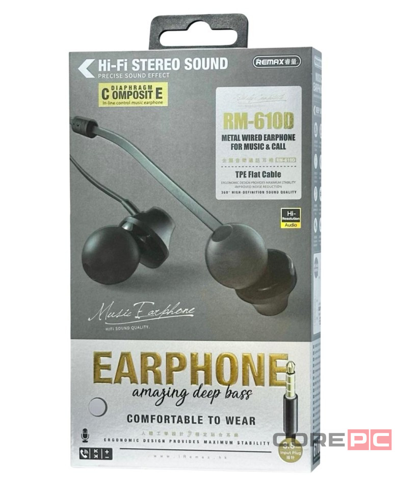 Стереонаушники с микрофоном Remax RM-610D 1.2м плоские серебристые