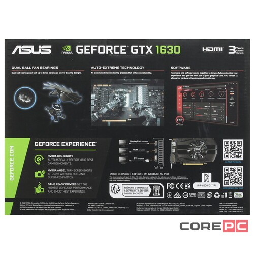 Видеокарта ASUS (PH-GTX1630-4G-EVO) GeForce GTX 1630 4GB 90YV0I53-M0NA00