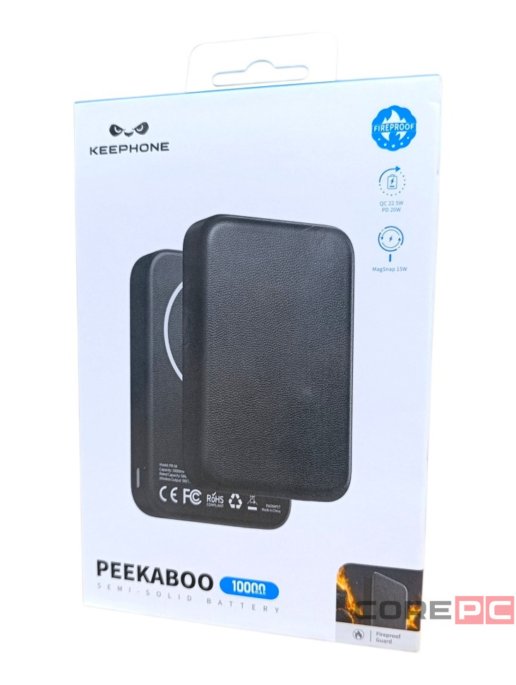 Powerbank магнитный с MagSafe Keephone Peekaboo 10000mAh кожаный черный