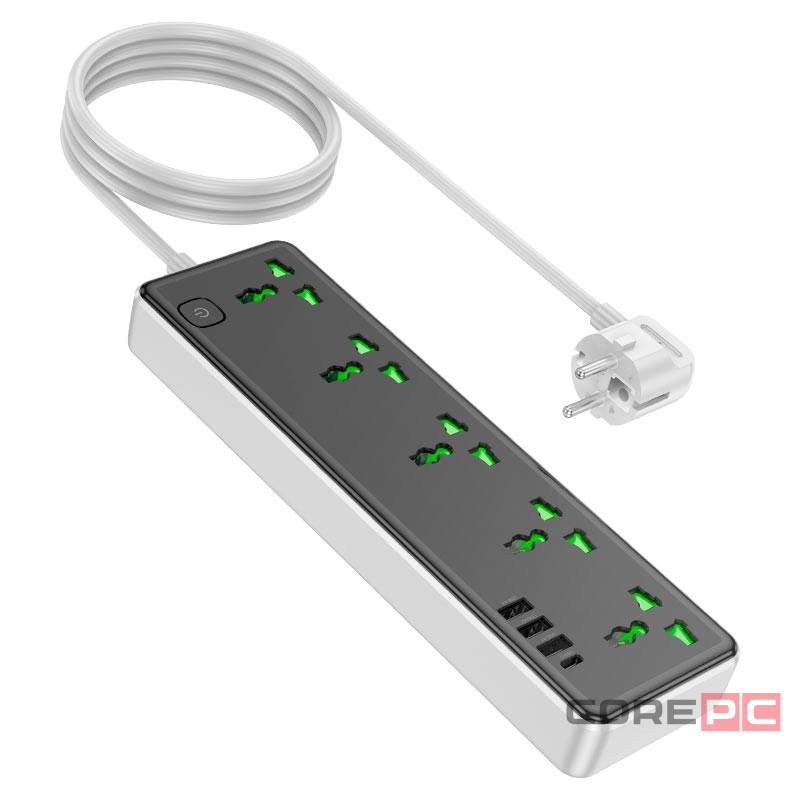 Сетевой фильтр Hoco AC13A 5розеток/3USB/1C 1,5м черный