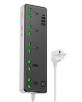 Сетевой фильтр Hoco AC13A 5розеток/3USB/1C 1,5м черный