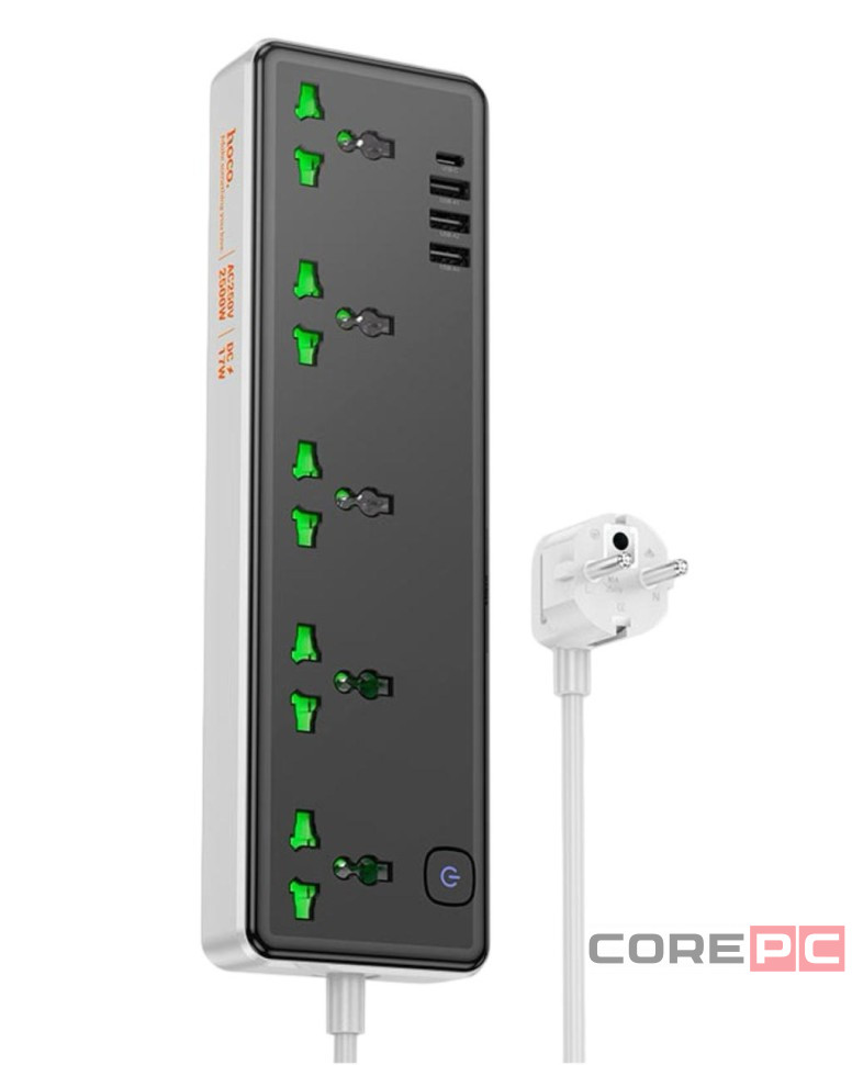 Сетевой фильтр Hoco AC13A 5розеток/3USB/1C 1,5м черный