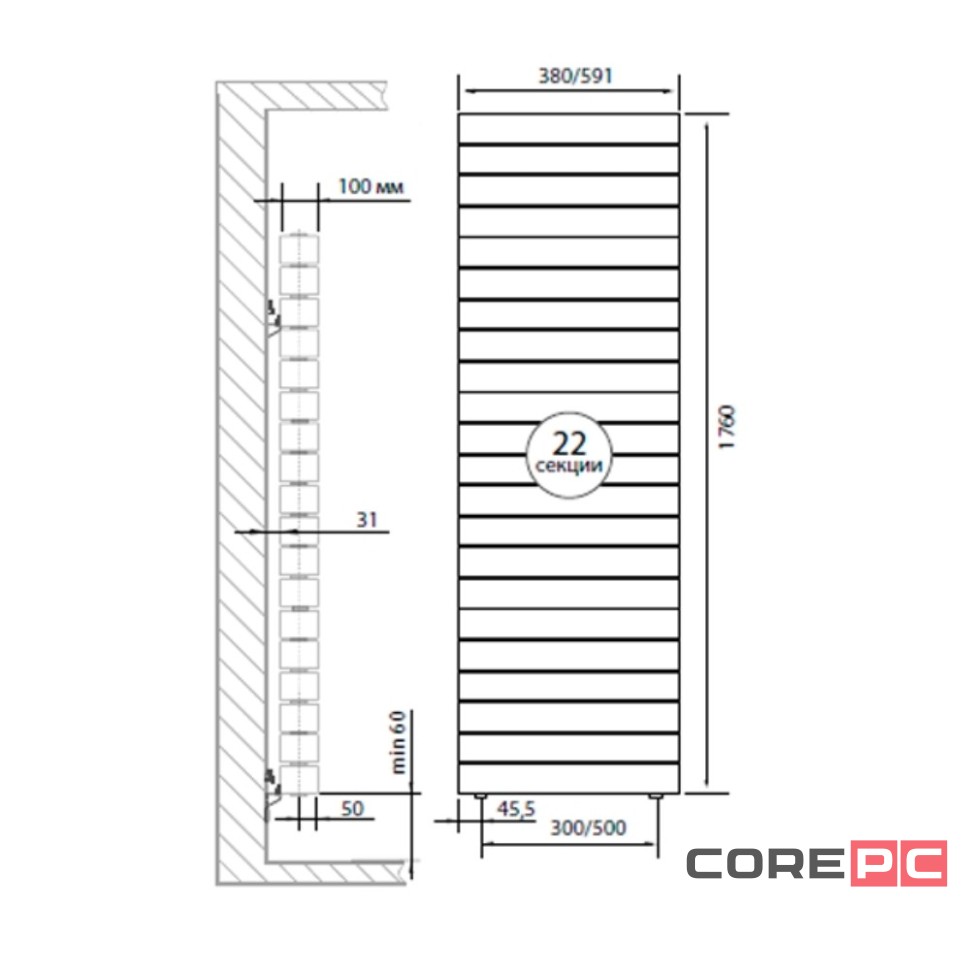 Радиатор Royal Thermo PianoForte Tower Bianco Traffico - 22 секц.