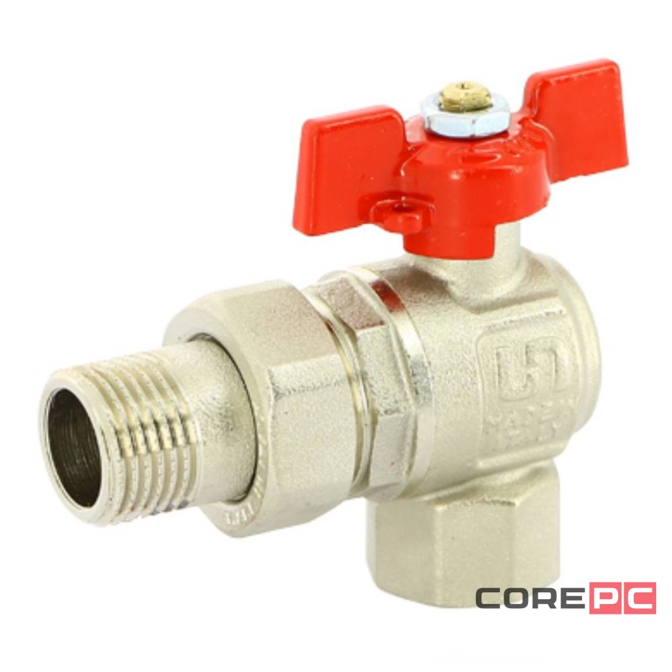 Кран угловой Uni-Fitt шаровой НВ 1/2quot; с разъемным соединением, полнопроходной, бабочка