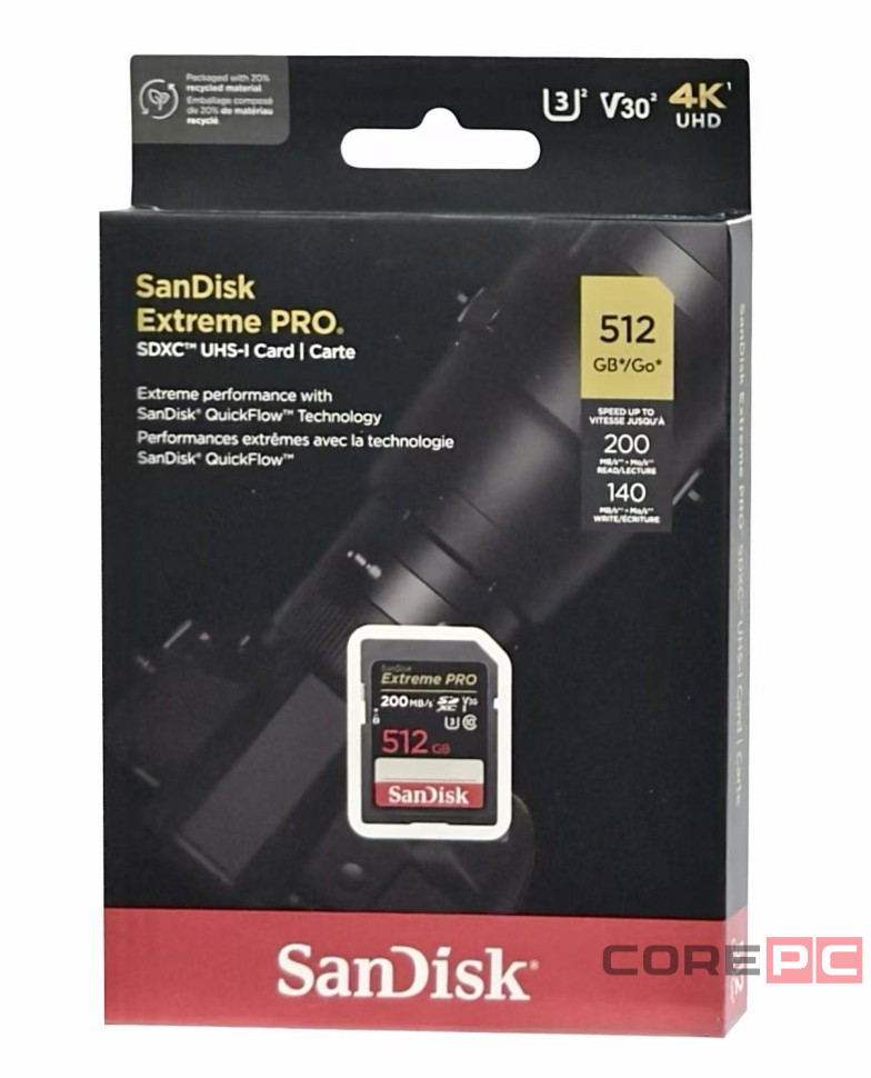 SDXC карта памяти Sandisk Extreme Pro 512GB 200MB/s V30 U3 (SDSDXXD-512G-GN4IN)