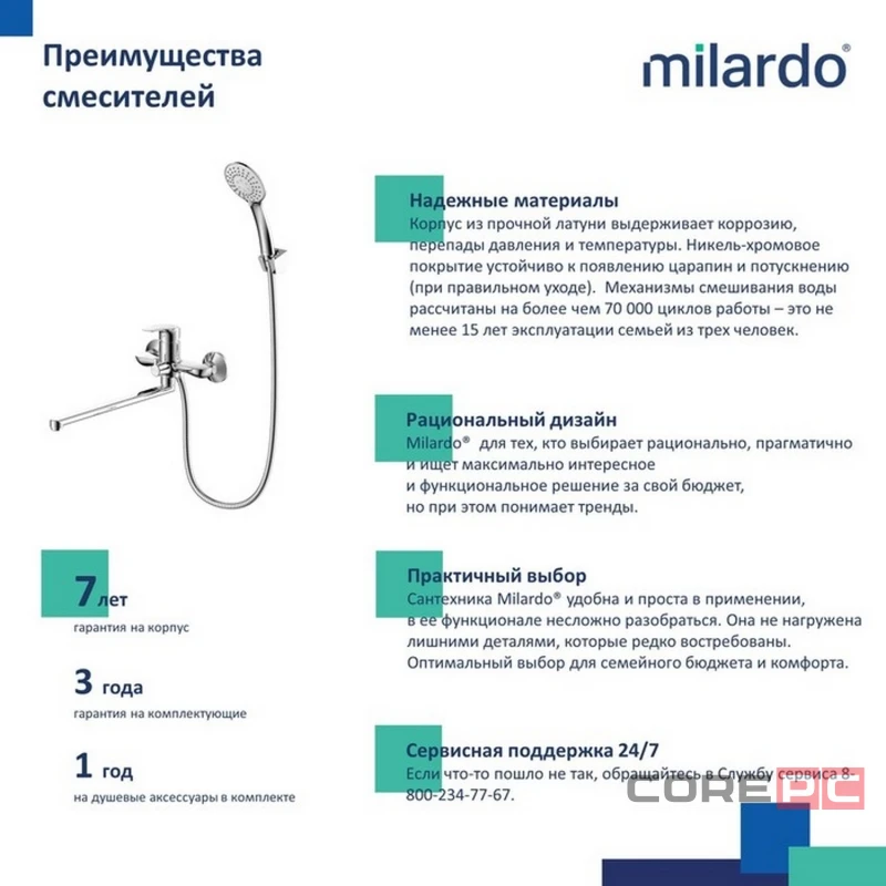 Смеситель для ванны и раковины Milardo RORSB00M10, рычажное управление, цвет хром