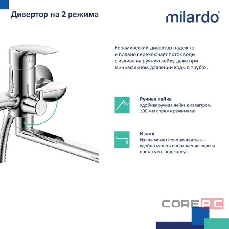 Смеситель для ванны и раковины Milardo RORSB00M10, рычажное управление, цвет хром