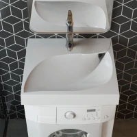 Раковина накладная над стиральной машиной Madera Лист-60 4627173210546, литьевой мрамор, прямоугольная, белый