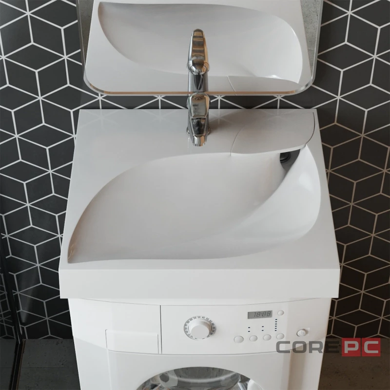 Раковина накладная над стиральной машиной Madera Лист-60 4627173210546, литьевой мрамор, прямоугольная, белый