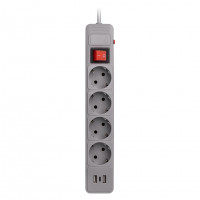 Сетевой фильтр c USB+Type C, 16А, 4 гнезда, c з/ш, с з/к, ПВС, 1.8 м, серый (SBSP-18C-G)